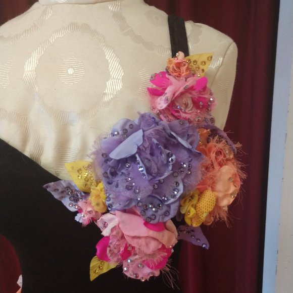 Black Floral Latin Rhythm Dress - Picture 2 of 4